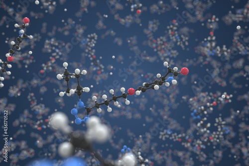 Cilostazol molecule made with balls, scientific molecular model. Chemical 3d rendering