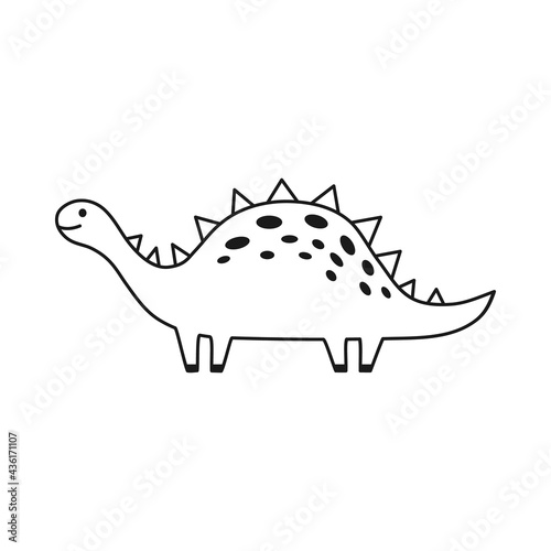 Cute dinosaur in outline sketchy style. Funny cartoon dino. Hand drawn vector doodle for kids