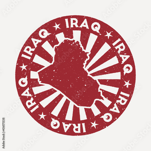 Republic of Iraq stamp. Travel red rubber stamp with the map of the country, vector illustration. Can be used as insignia, logotype, label, sticker, or badge of the Republic of Iraq.