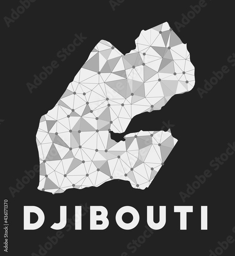 Djibouti - communication network map of the country. Djibouti trendy geometric design on a dark background. Technology, internet, network, telecommunication concept. Vector illustration.