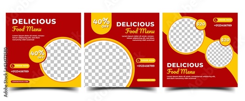 Set of Social media banners for food promotion. Modern banner template with place for the photo. Vector design isolated