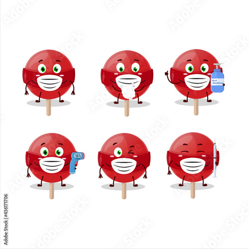 A picture of red lolipop cartoon design style keep staying healthy during a pandemic
