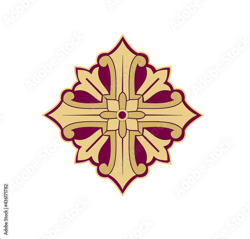 GOLD EMBROIDERY FOR LITURGICAL CLOTHES AND SACRED CEREMONIES. SACRED CATHOLIC SYMBOLS IN ANCIENT STYLE WITH GOLDEN DECORATIONS