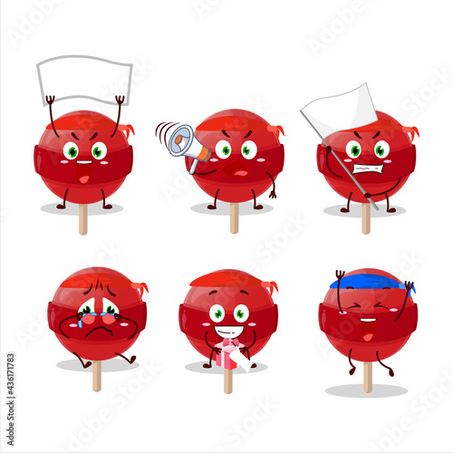 Mascot design style of red lolipop character as an attractive supporter