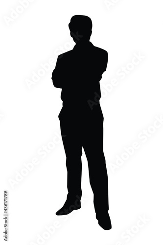 Standing handsome man silhouette vector on white background