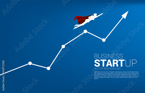 Silhouette of businessman flying to the growth line graph. Business Concept for start up and fast growth company.