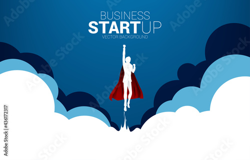 Silhouette of businessman flying sky from the cloud. Business Concept for start up and fast growth company.