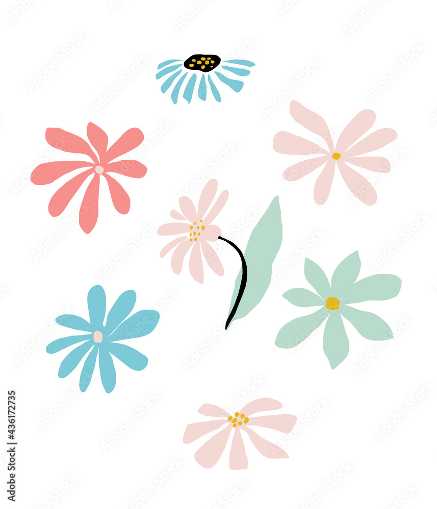 Abstract flower frame in pastel colors. Summer simple floral design wreath. Vector illustration isolatd on white background. Doodle flower card template. Trendy composition Abstract flower frame in pastel colors. Summer simple floral design wreath. Vector illustration isolatd on white background. Doodle flower card template. Trendy composition