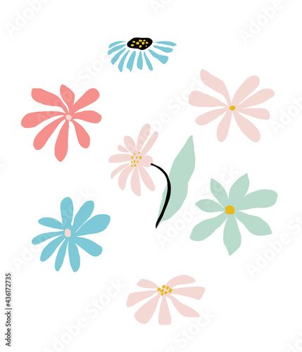 Abstract flower frame in pastel colors. Summer simple floral design wreath. Vector illustration isolatd on white background. Doodle flower card template. Trendy composition