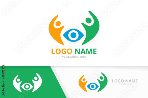 Vector eye and team logo combination. Unique family vision logotype design template.