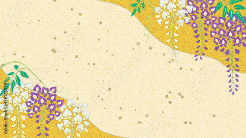 藤の花の和紙ちぎり絵風イラスト　コピースペースあり