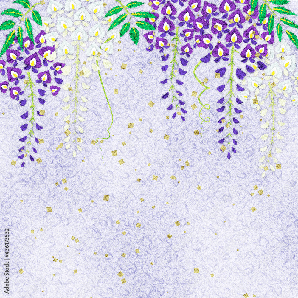 藤の花の和紙ちぎり絵風イラスト コピースペースあり Stock Illustration Adobe Stock
