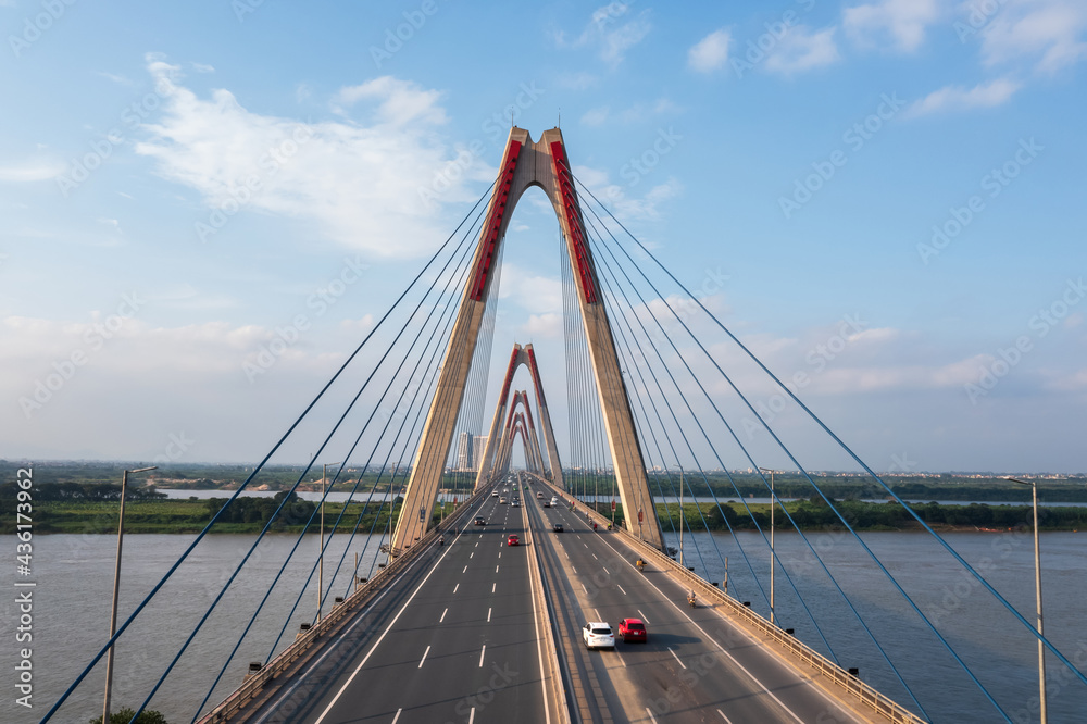 Obraz premium Aerial view of Nhat Tan bridge in Hanoi, Vietnam