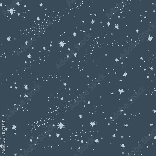 Starry night sky vector seamless pattern. Dots and stars dark background. Milky Way space print design.