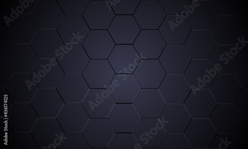 Dark gray hexagonal metallic abstract vector background. Dark gray three-dimensional texture with hexagon grid in futuristic modern vector illustration. Gray honeycomb 3d texture grid.
