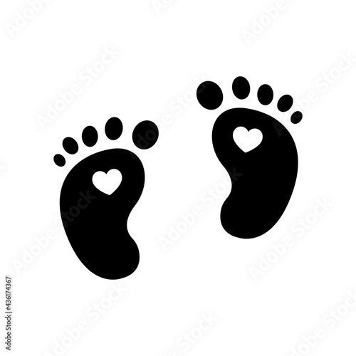 Silhouette baby footprints. Food step icon with heart. Graphic design element. Vector illustration.