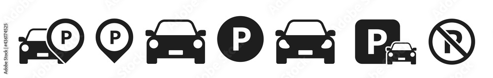 Car parking vector icons. Parking and traffic signs isolated on white background. Vector illustration.	 - obrazy, fototapety, plakaty 