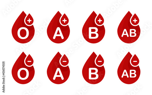 Blood group vector illustration. Drops of red blood icon set. Blood test. Healthcare  medical concept.
