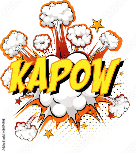 Word Kapow on comic cloud explosion background