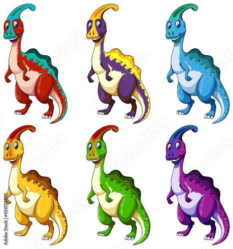 Set o f Parasaurus dinosaur cartoon character