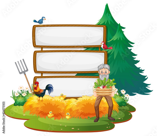 Empty banner template in the farm scene isolated on white background