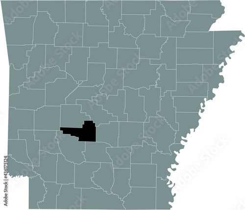 Black highlighted location map of the US Hot Spring county inside gray map of the Federal State of Arkansas, USA