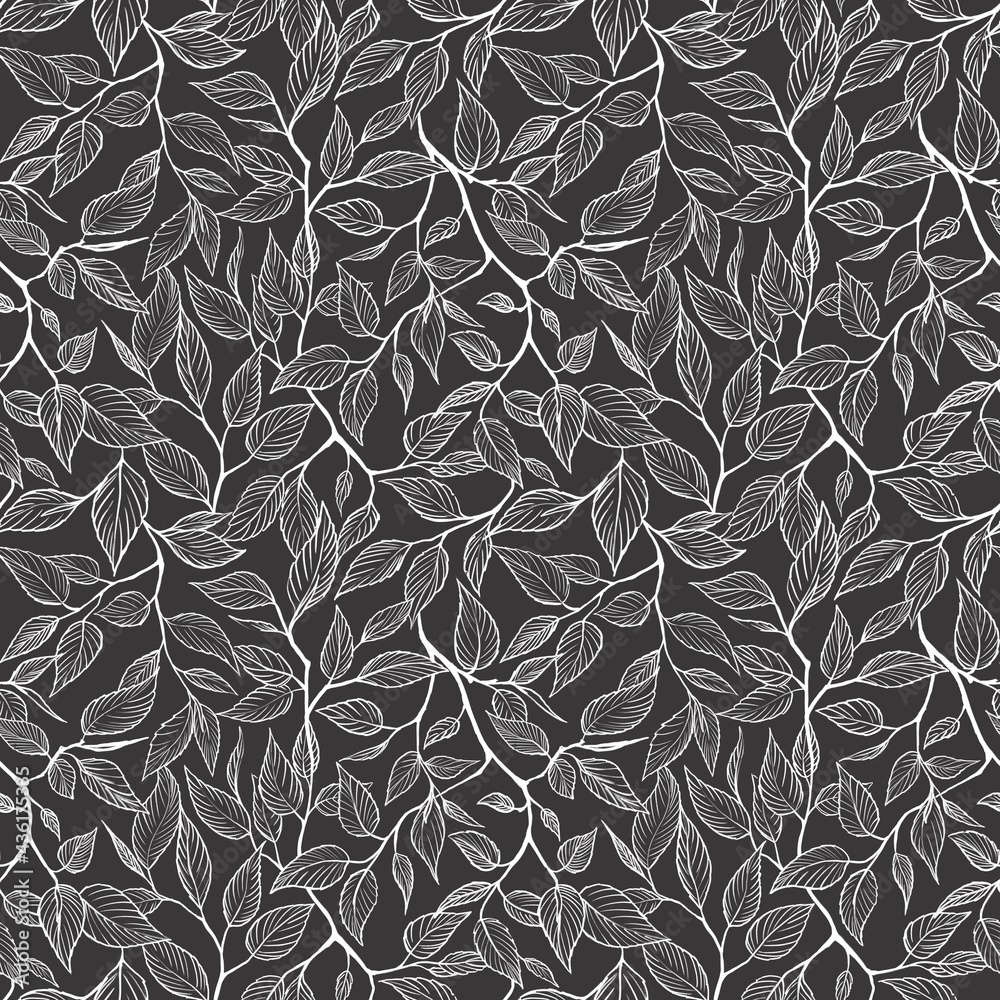 seamless pattern with leaves. Monochrome design for textile, fabric, wallpaper and packaging seamless pattern with leaves. Monochrome design for textile, fabric, wallpaper and packaging