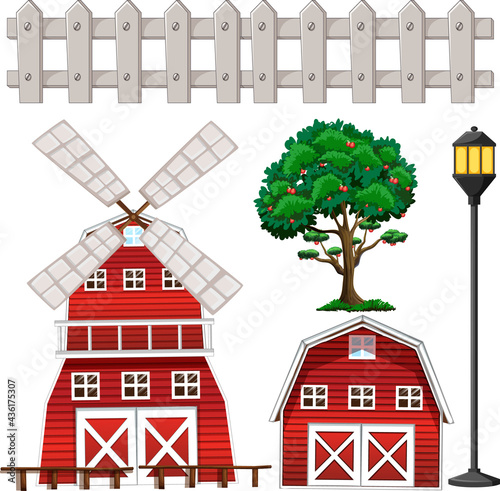 Farm element set isolated on white background