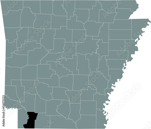 Black highlighted location map of the US Lafayette county inside gray map of the Federal State of Arkansas, USA