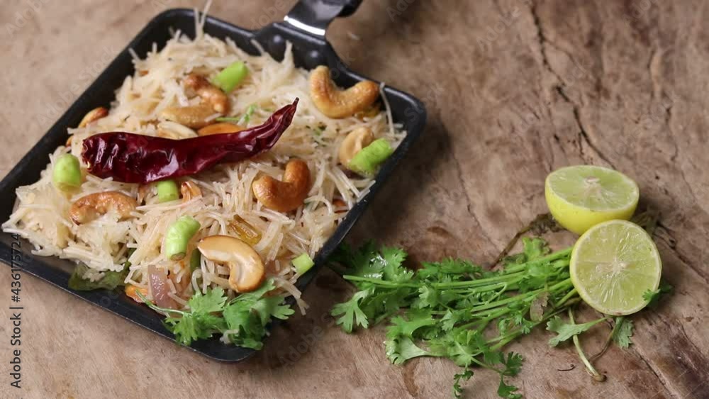 Uppuma or uppittu is a popular breakfast menu from south India. served in a bowl.