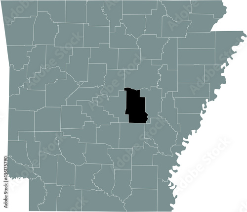 Black highlighted location map of the US Lonoke county inside gray map of the Federal State of Arkansas, USA