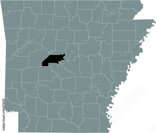 Black highlighted location map of the US Perry county inside gray map of the Federal State of Arkansas, USA