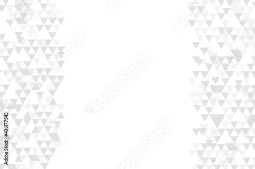 Abstract geometric background. Triangles wallpaper frame wit white copy space. Empty white space with minimalist modern grey and white triangles pattern. Abstract triangular wallpaper banner design