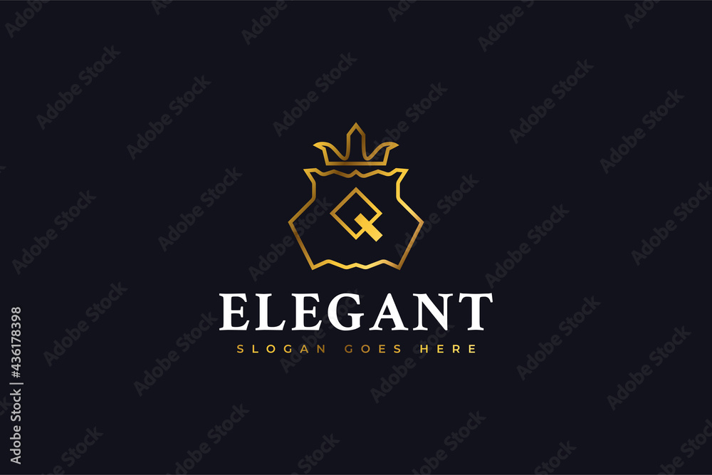 Luxury Q Letter Logo with Crown in Gold Gradient Luxury Q Letter Logo with Crown in Gold Gradient