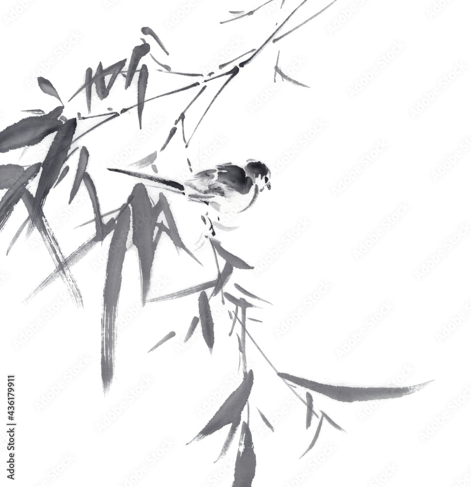 水墨画のとりのイラスト素材 [73077658] - PIXTA