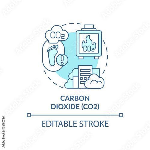 Carbon dioxide concept icon. Greenhouse gases type abstract idea thin line illustration. Burning, combustion fossil fuels. Non-flammable gas. Vector isolated outline color drawing. Editable stroke