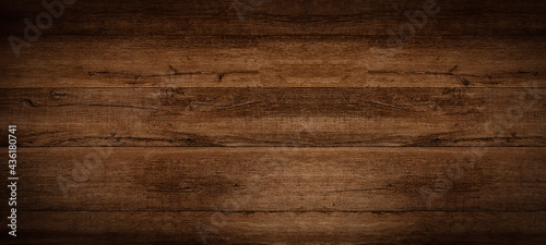 Fototapeta Naklejka Na Ścianę i Meble -  Old brown rustic dark grunge wooden timber texture - wood background banner.