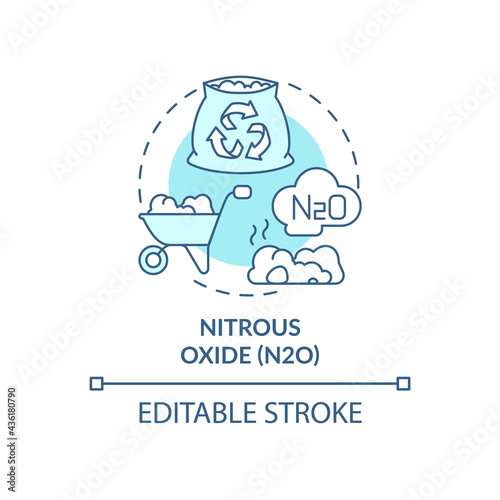 Nitrous oxide concept icon. N2O abstract idea thin line illustration. Greenhouse gas. Human, animal waste. Impact on global warming. Vector isolated outline color drawing. Editable stroke