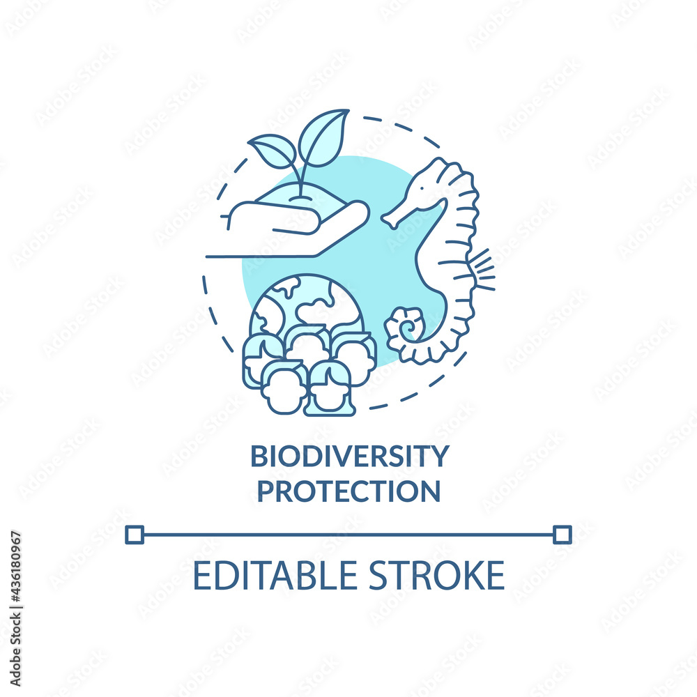 Biodiversity protection concept icon. Carbon offsetting abstract idea thin line illustration. Biodiversity conservation. Climate regulation. Vector isolated outline color drawing. Editable stroke Biodiversity protection concept icon. Carbon offsetting abstract idea thin line illustration. Biodiversity conservation. Climate regulation. Vector isolated outline color drawing. Editable stroke