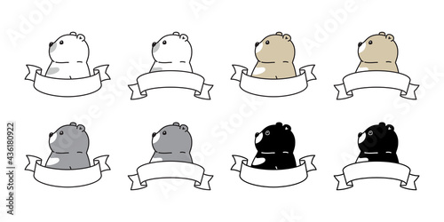 Bear vector polar bear icon logo ribbon tattoo stamp teddy cartoon character symbol doodle illustration design