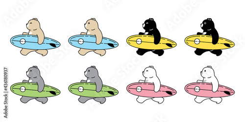 Bear vector polar bear icon swimmig surfboard logo teddy cartoon character doodle symbol illustration design
