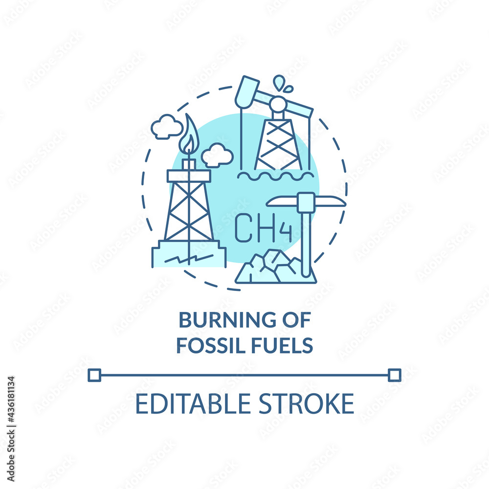 Fossil fuels burning concept icon. Human CO2 cause abstract idea thin line illustration. Greenhouse gases releasing. Industrial sector. Vector isolated outline color drawing. Editable stroke