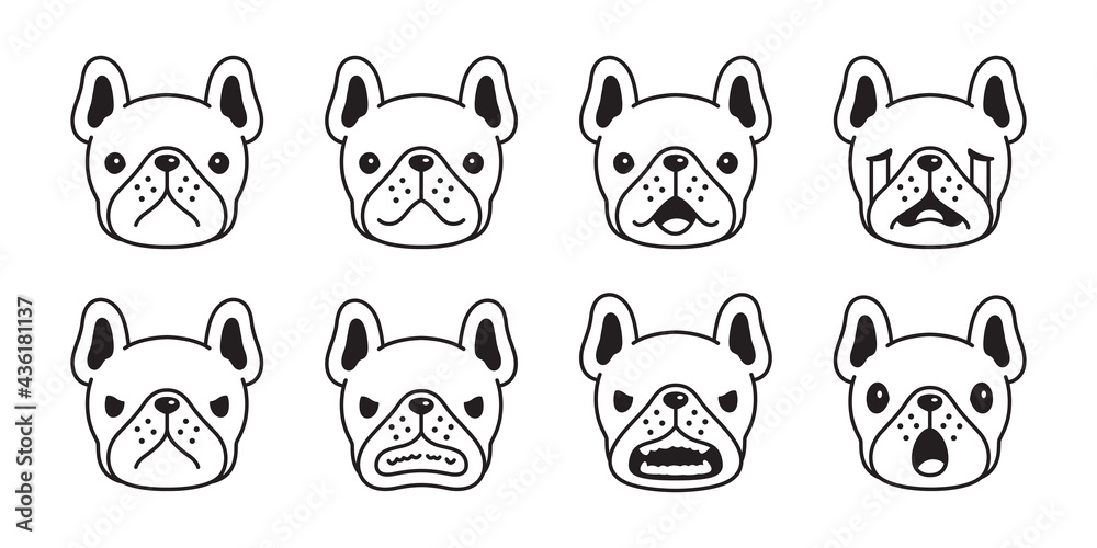 dog vector french bulldog icon puppy pet emotions breed logo character cartoon symbol scarf illustration doodle design