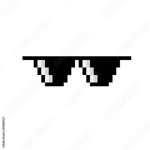 Black glasses pixel art. Pixel black and white glasses. Vector illustration. Icon black glasses' pixel art.