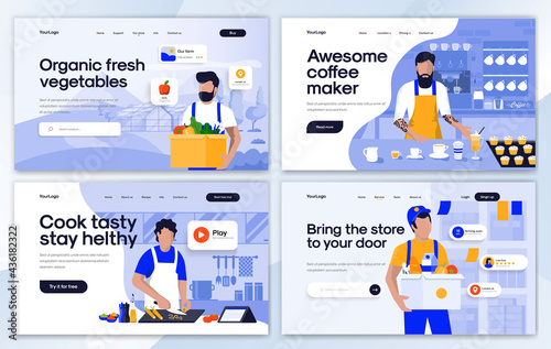 Flat Modern design of Landing page template - Food and Drink set