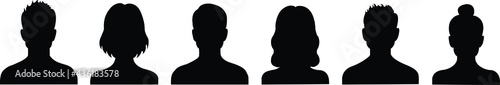 Vector silhouettes of men and women, a group of people, black color isolated on a white background. Male and Female silhouettes icon.
