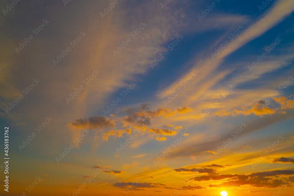 Beautiful textured sky with clouds at sunset
