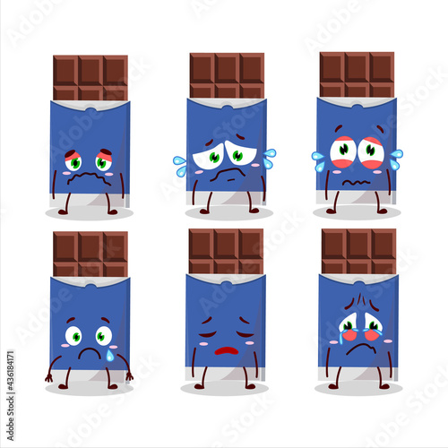 Chocolate bar cartoon character with sad expression