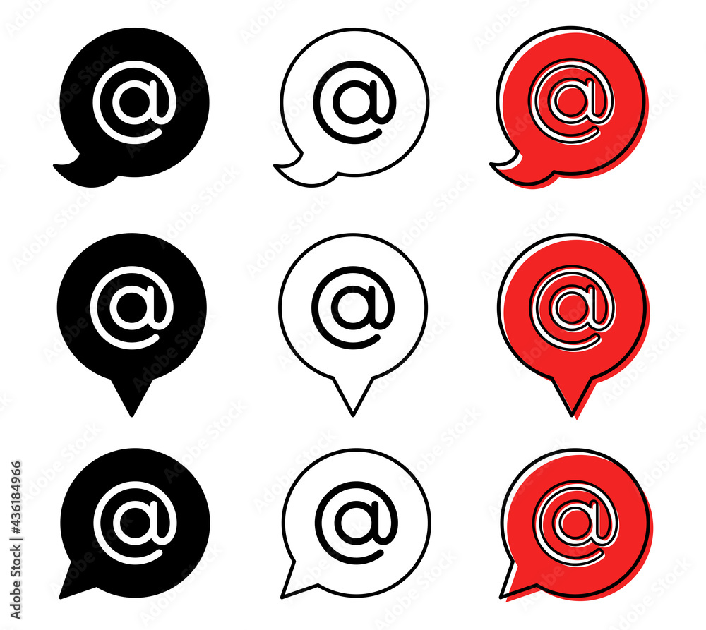 The character set for the dog in the speech bubble. The Internet symbol is the separator between the username and the domain in the email address. Vector elements The character set for the dog in the speech bubble. The Internet symbol is the separator between the username and the domain in the email address. Vector elements