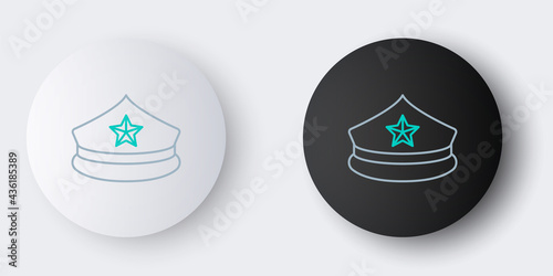Line Police cap with cockade icon isolated on grey background. Police hat sign. Colorful outline concept. Vector